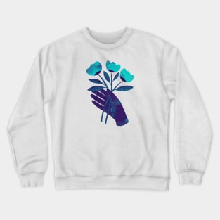 Dark purple blue hand with turquoise flowers for you Crewneck Sweatshirt